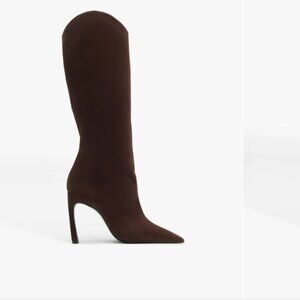 Schutz Maryana Sculpt Boot in Dark Chocolate burgundy knee high heeled leather